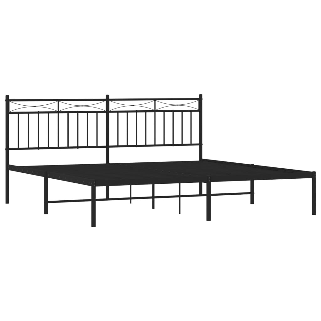 Metal Bed Frame with Headboard Black 180 X 200 Cm
