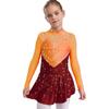 Jenter Skøytekjoler Dansedrakter Mock Neck Langermet Fargeblokk Gjennomsiktig Mesh Patchwork Skinnende Rhinestones Kjole
