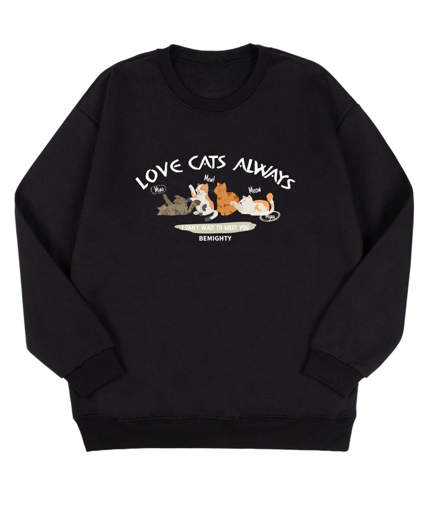 BEMIGHTY Love Cats Oversized Double-Sided Sweatshirt [Navy] (B Type)