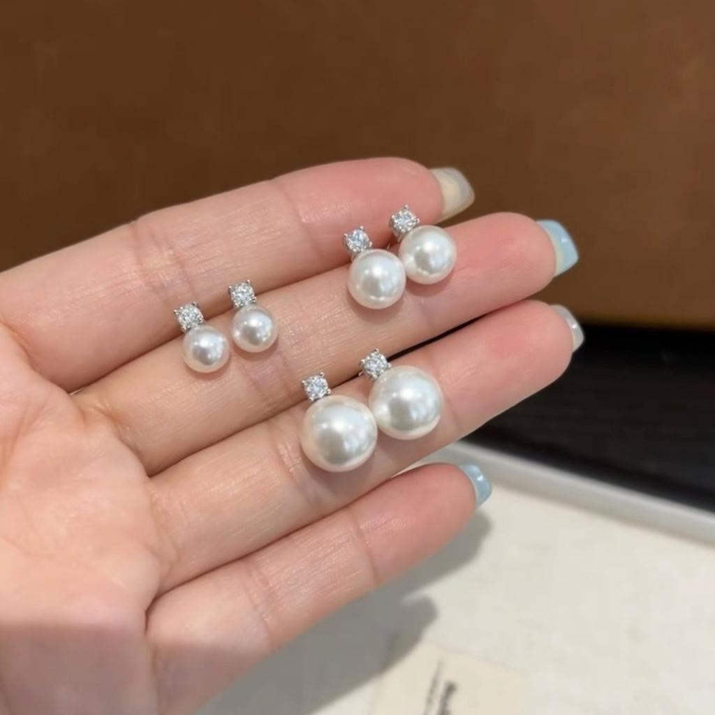 French s9Pure Silver Princess Diana Style Pearl Earrings for Women, with High-luster Zirconia, Elegant and Unique, with a High-end Feel, Simple and