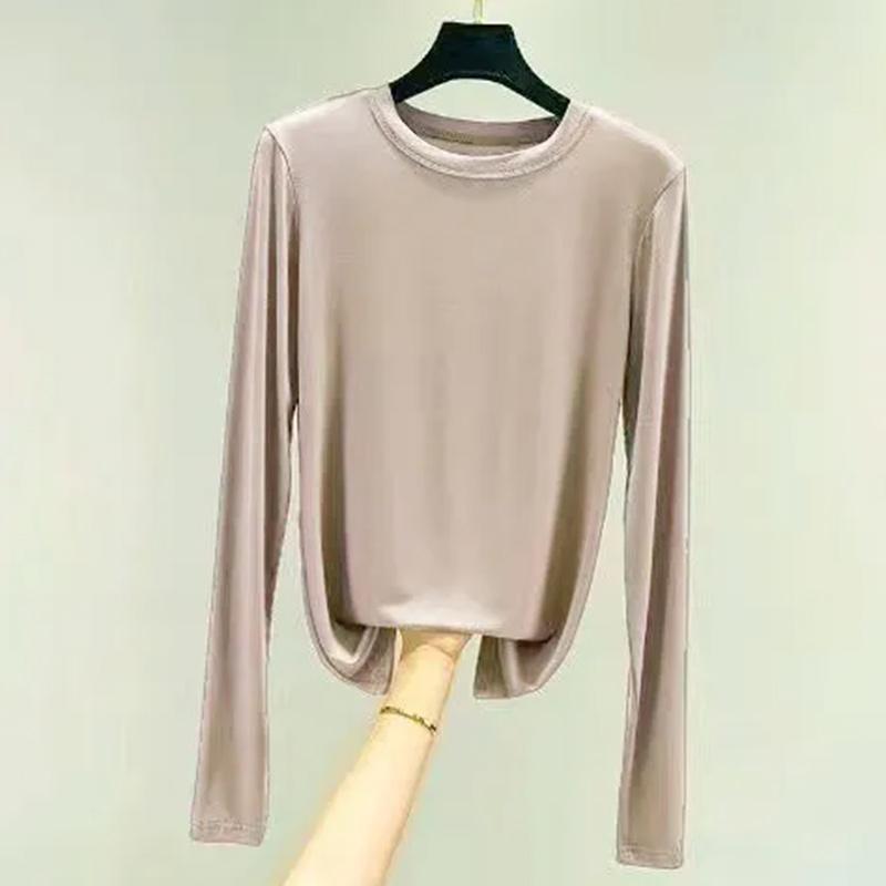 Women's Long-sleeved T-shirt Spring and Autumn Korean Version Loose Round Neck Ice Silk Bottoming Shirt Top