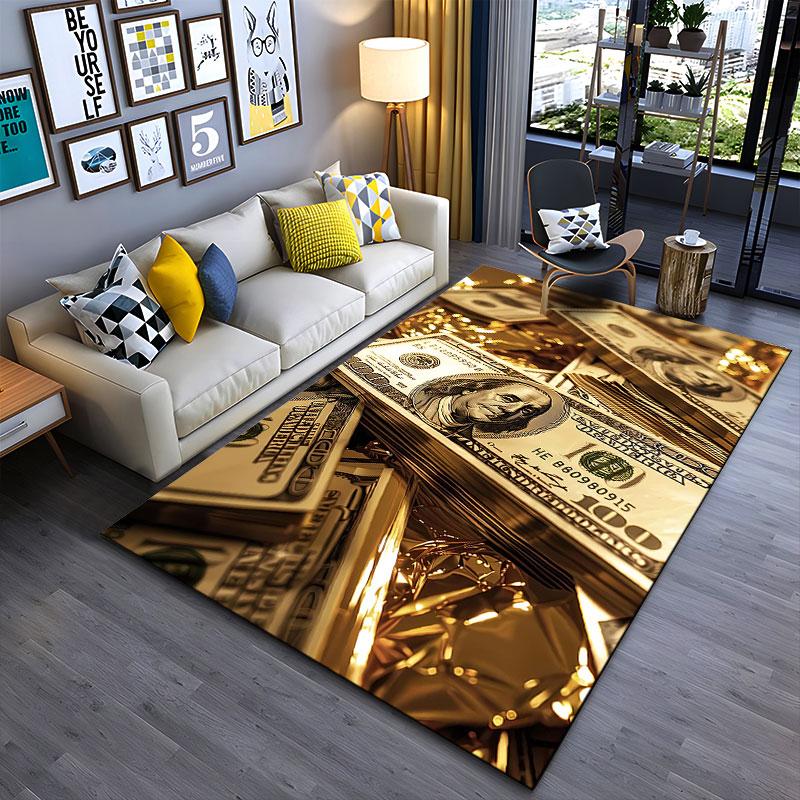 Goldene Dollar und Luxus-Stil geeignet als rutschfeste Matte für das Wohnzimmer oder Schlafzimmer Sofa