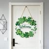 Patricks Day Wooden Wreath for Front Door Decoration Welcome Irish Shamrock Door Sign Spring Hanging Decors for Party