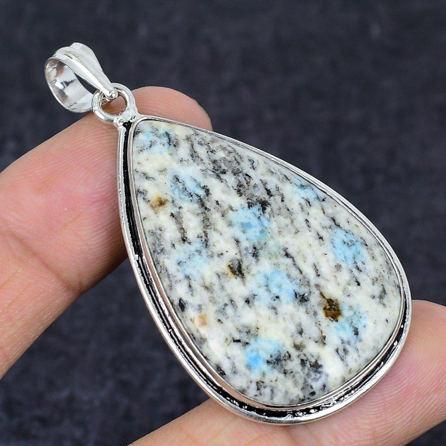 K2 Blue Azurite Gemstone Handmade 925 Sterling Silver Jewelry Pendant 2.40" i6O67