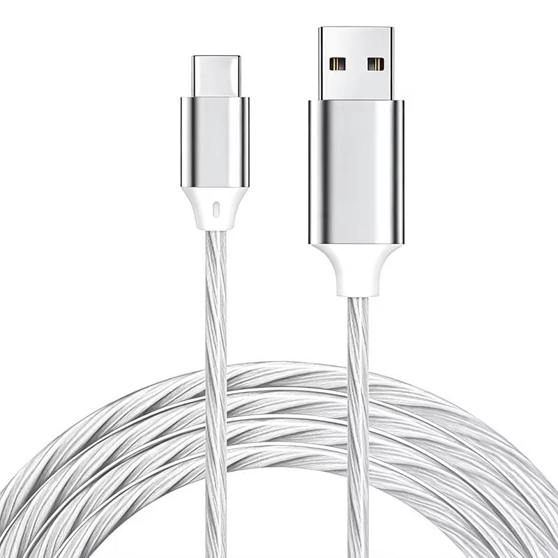 USB Fast Charging Cable LED Flowing Light Effect Waterproof Durable Cord for Car Outdoor Camping Phone Charge