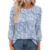 Women's Fashion Casual Round Neck 3/4 Sleeve Loose  Printed T-Shirt Ladies Top