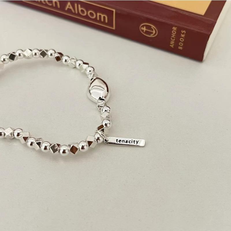 S925 Sterling Silver Beanie Small Pieces of Silver Bracelet Women's Simple All-Match Fashion Bracelet Personality Hand Jewelry