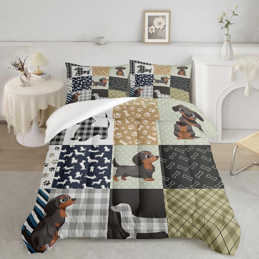 Cartoon Dog Cute Double Duvet Cover King Size Bedding, Suitable For Home Use, Microfiber Material With Zipper Duvet Cover Set