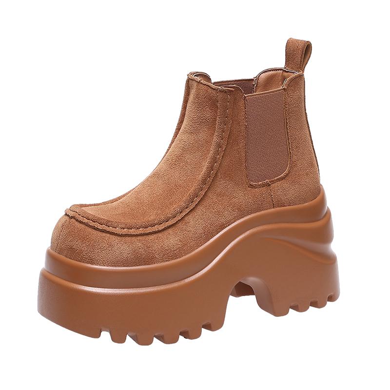 Fashion 9CM Women Ankle Boots Microfiber Leather High Platform Boots Autumn Winter Chunky Booties Slip On Short Punk Boots Sneakers