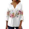 2023 Women's Floral V-Neck Short Sleeve Pleated Button T-Shirt