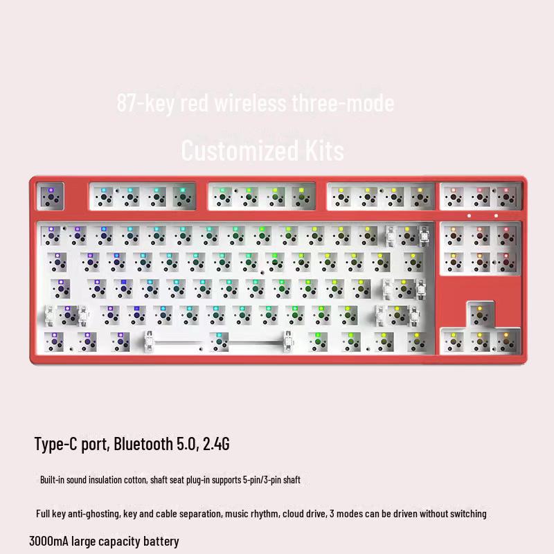 Kit de clavier mécanique sans fil Bluetooth à monter soi-même, RVB, trois modes, 84 à 108 touches