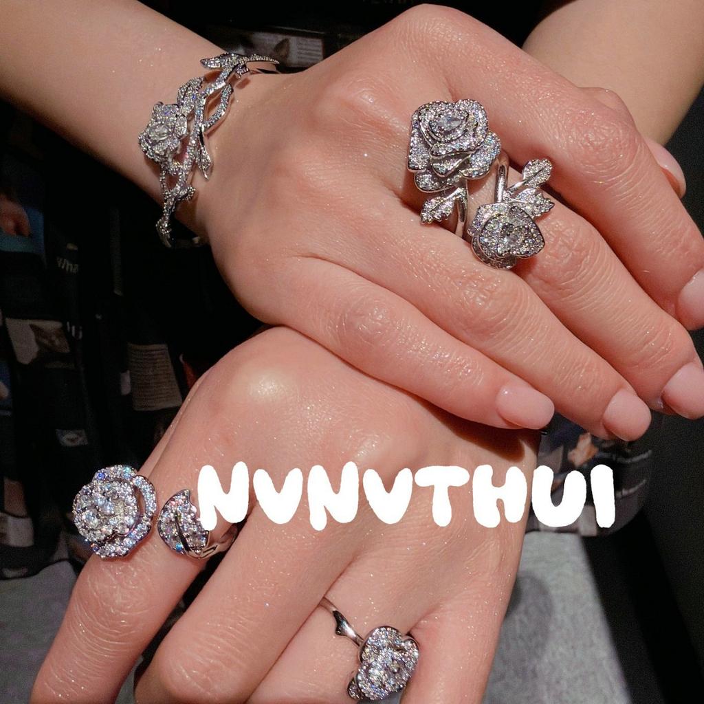 Bracelet Fleur Gemme Amour Lumineux, Ensemble Bague Bracelet Zircon Multicoupes Plaqué Or 18K Rose Scintillant Diamant