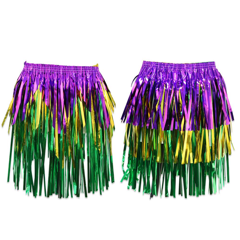 Jupe à Franges Carnaval Violet Or Vert Costume de Danse Mardi Gras Jupe de Spectacle Danse du Ventre avec Franges Accessoire de Fête