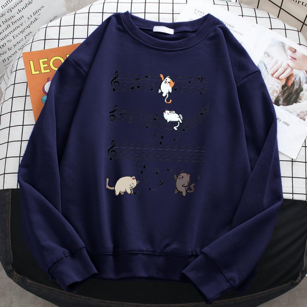 Women's Winter Sweatshirts For Women Kopie Von Musical Cats Musical Notes Print Hoodies Soft Fleece Pullovers Loose Clothes