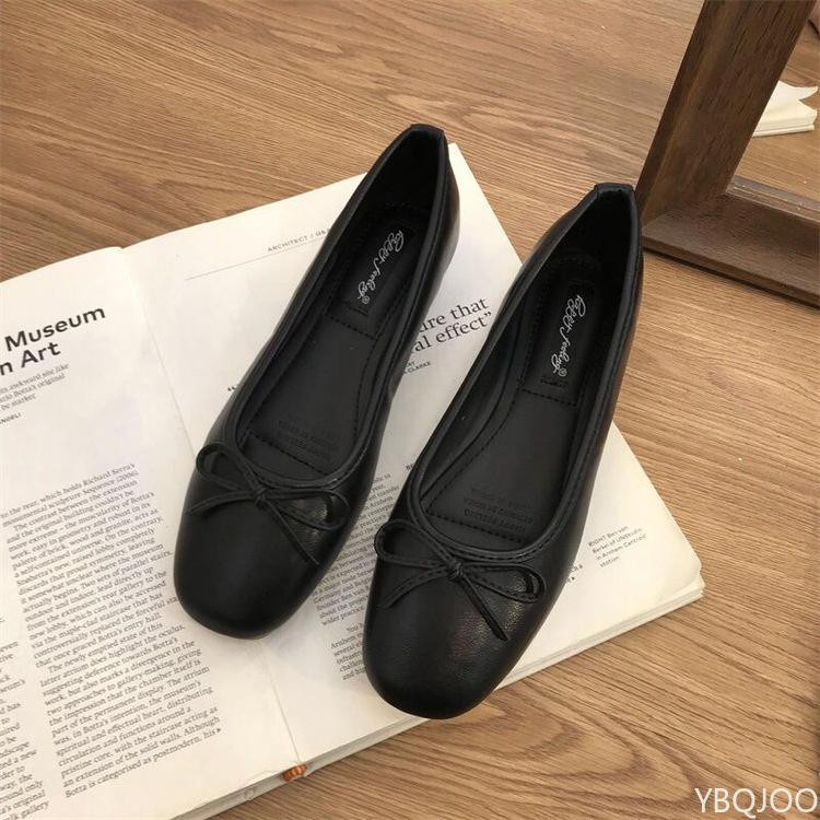 2025 Ladies retro soft soled Shoes Round toe shallow mouth Flats Butterfly knot elegant bean shoes Durable comfortable lazy flat