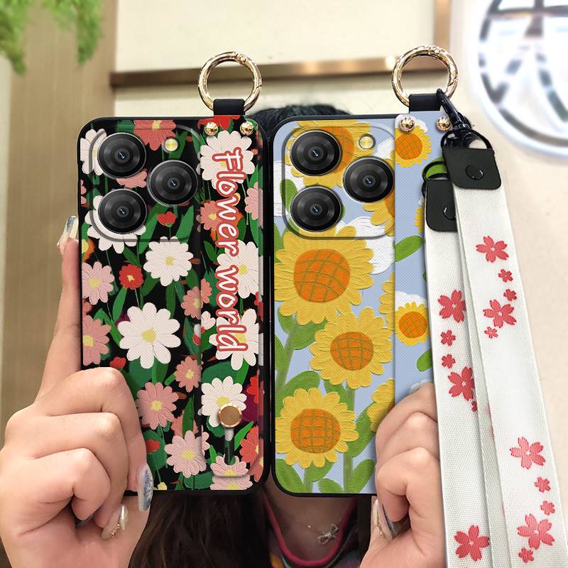 Waterproof Durable Phone Case For Blackview Shark9 5G Soft case Ring Oil Painting Protective Shockproof Wristband Flower