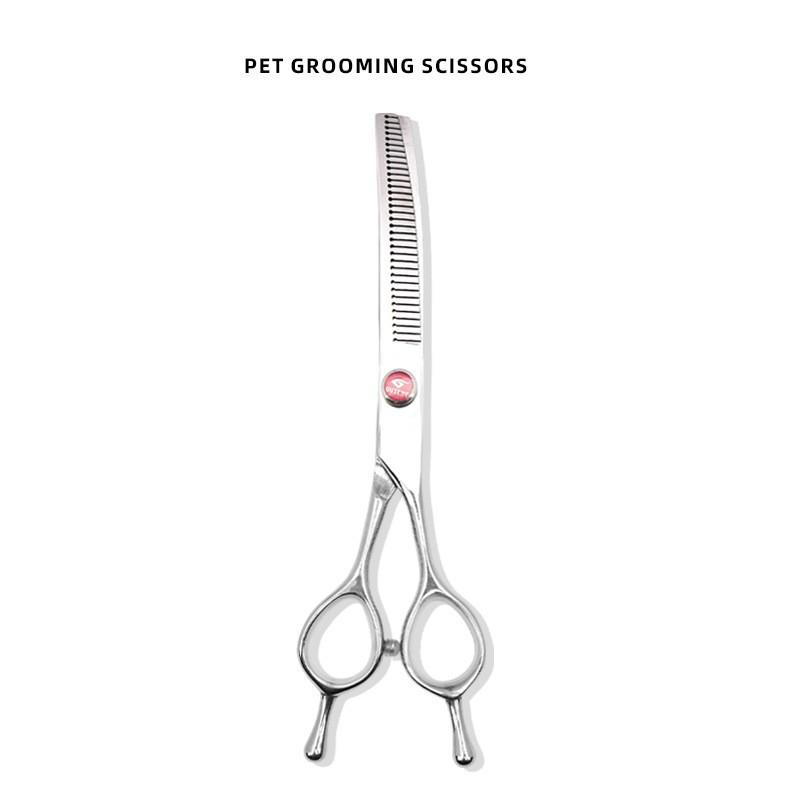 Professional Pet Grooming Scissors Set 6.5 Inch Stainless Steel Flat Curved Tooth Fishbone Fluffy Thinning Shears Dogs
