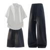 Men's Jacquard American Style Three-Piece Set: Short-Sleeved Polo, Shorts, and Summer Long Pants