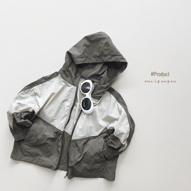 

Летняя куртка с капюшоном и защитой от солнца для мальчиков и девочек - корейский/японский стиль 100 cm абрикосовый/серый