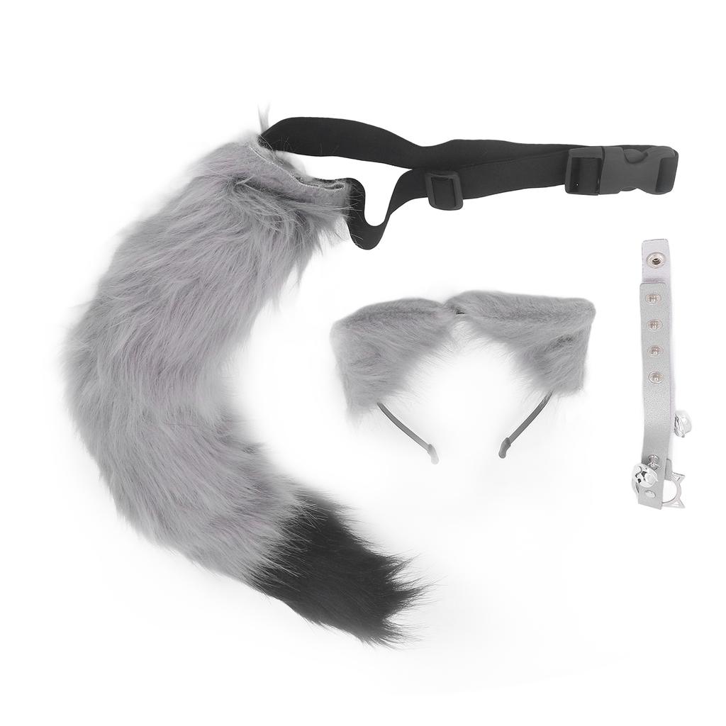 Cat Ears and Wolf Animal Tail Cosplay Costume Faux   Hair Clip Headdress Halloween Leather Neck Chocker Set Animal Cosplay Party Costume