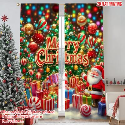 2pcs 2D Flat Printing Christmas Party Curtain Merry Christmas4 Versatile Polyester Without Electricity Party Decorations for