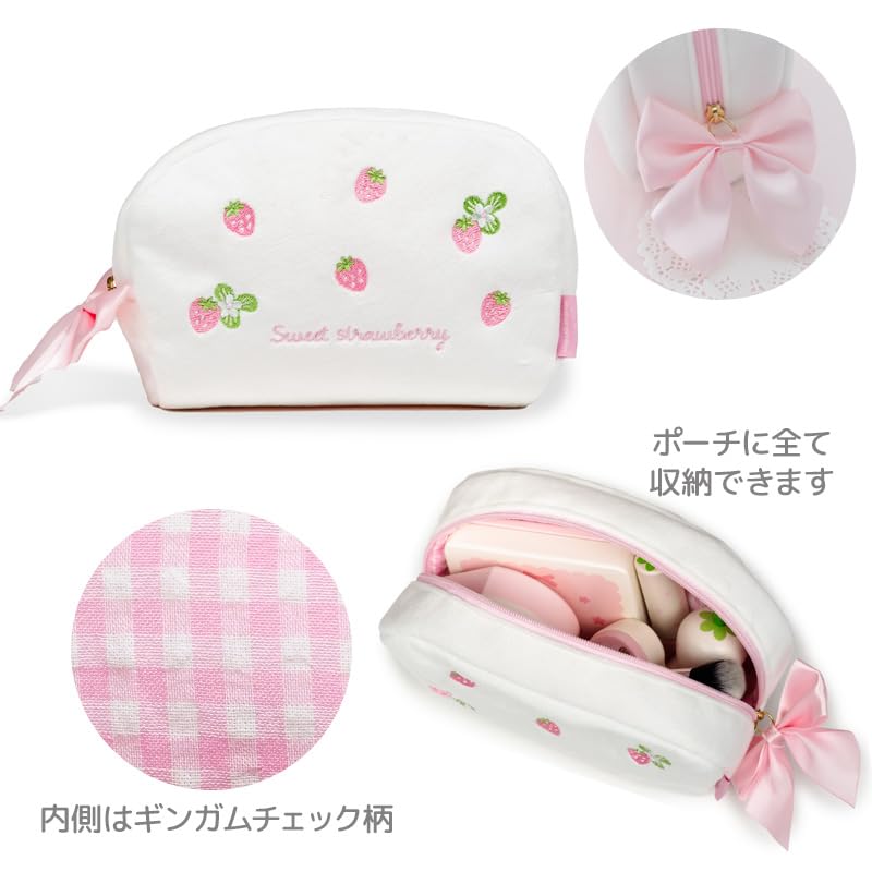Mother Garden Pretend Play Makeup Pouch Set (Sweet Strawberry) - Wooden Makeup Set for Girls, Dresser Set, Children's Toy, Gift for Girls Ages 3 and U