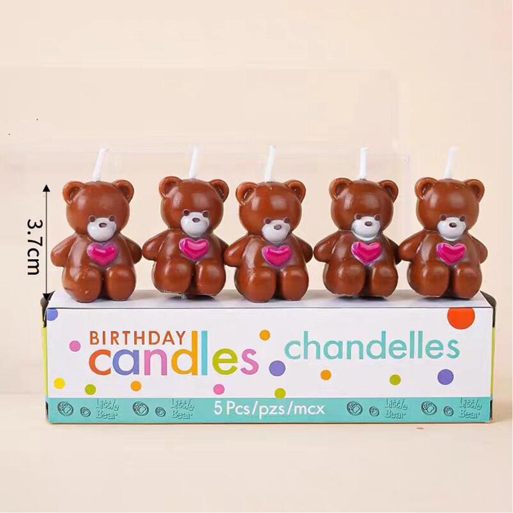 5pcs Cartoon Hug Bear Candle Set Cute Mini Bear and I Love You Funny Birthday Anniversary Candles Party Supplies Cake Decoration