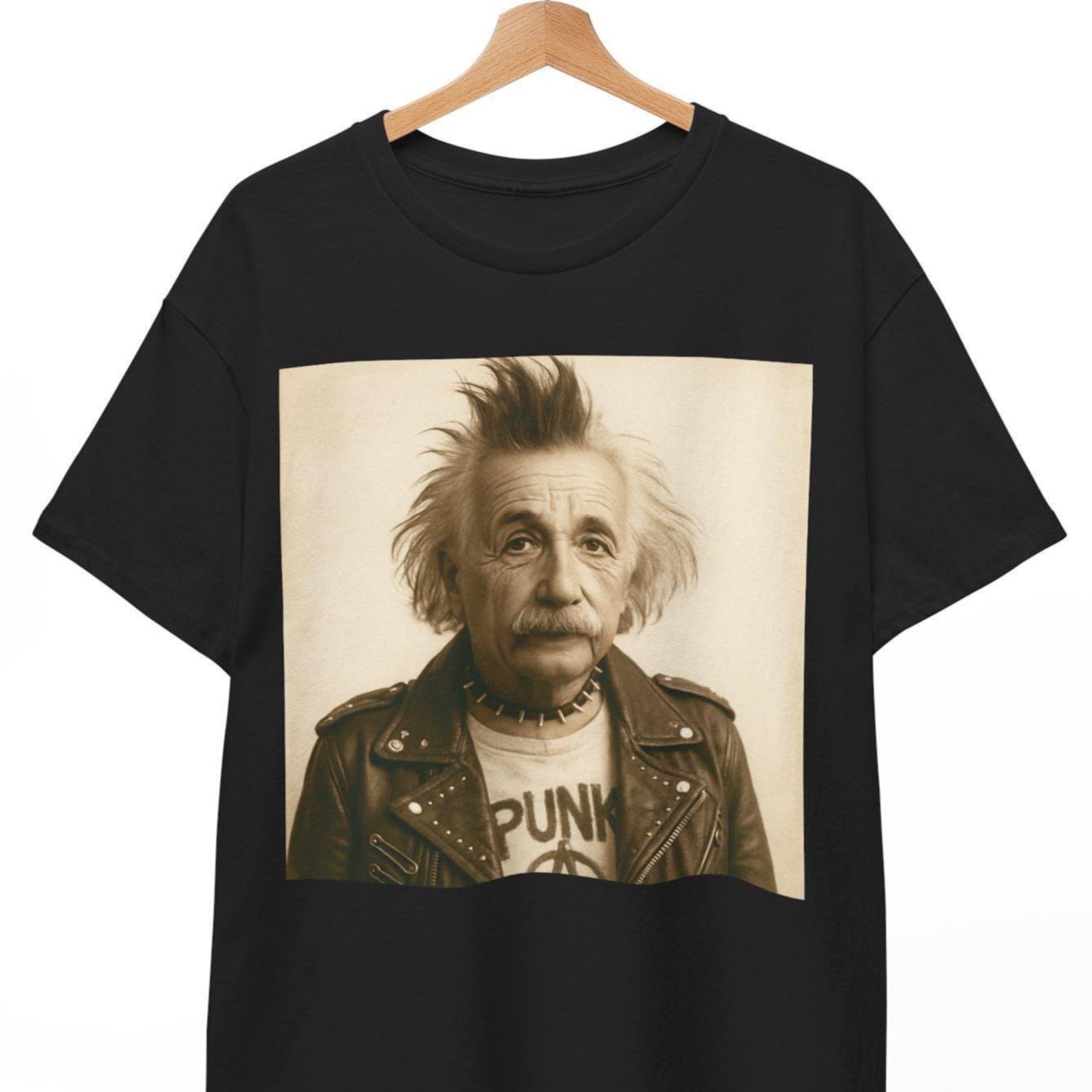 Albert Einstein Punk Rock Graphic T-Shirt: Funny Science Tee S