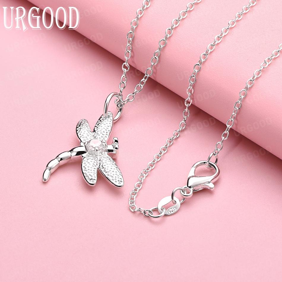 

925 Sterling Silver Wedding Gift Jewelry Dragonfly Pendant Fashion Necklace 45cm