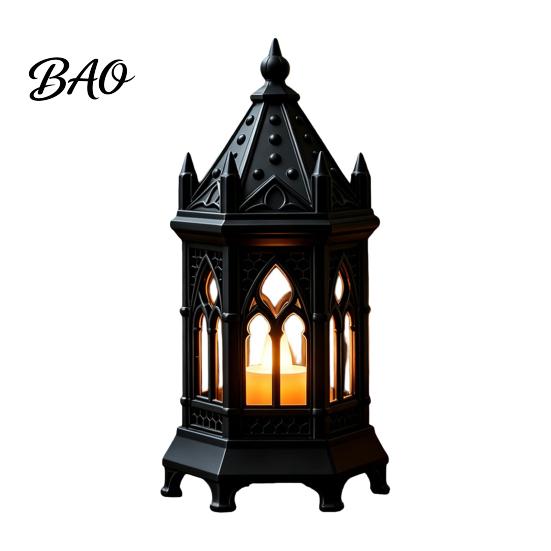 Luminous Figurine for Home Gothic Cathedral LED Candle Lantern, Church Shaped Flameless Tealight Lamp, Holiday Party Ornament Spooky Vintage