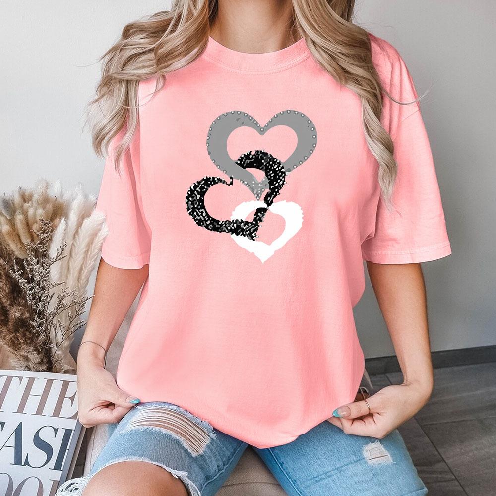 

3 Circle Heart Pattern Cotton T-Shirt Short Sleeve Round Neck Women 2d Print Tops 3XL