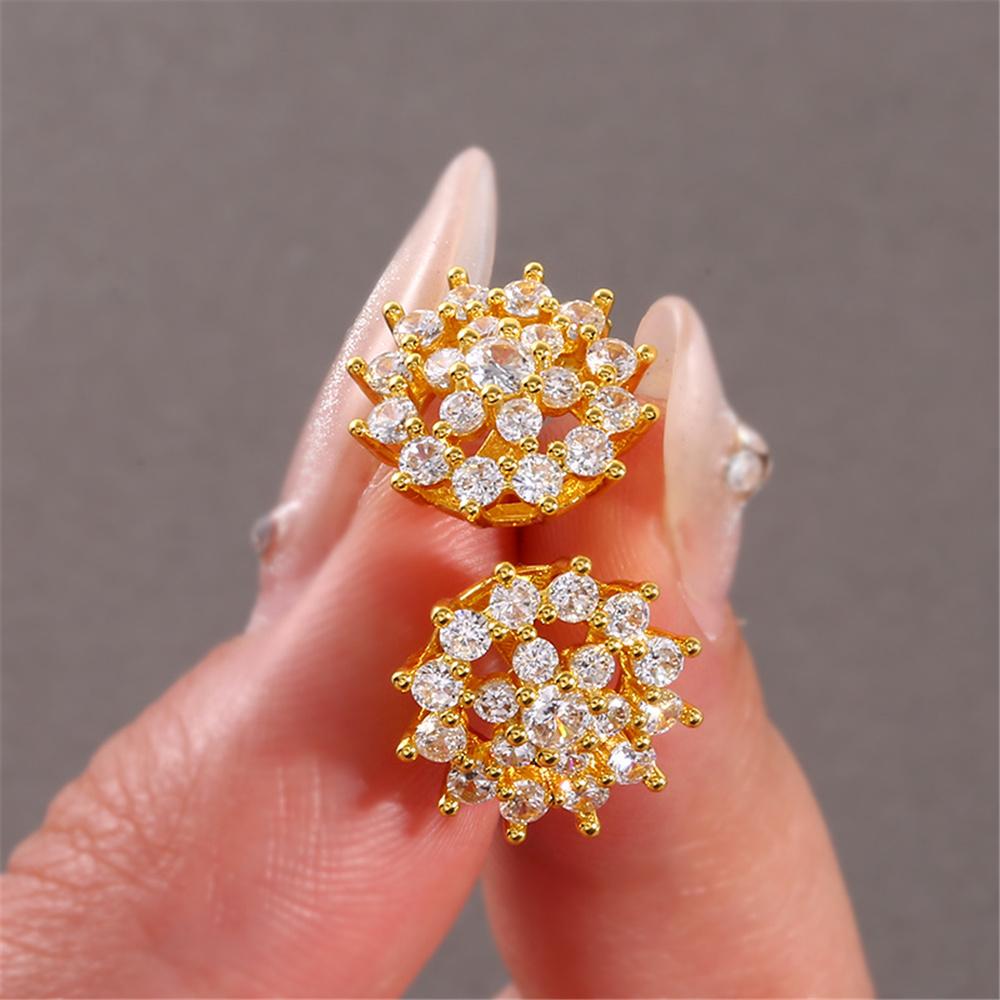 Elegant Female White Zircon Earring Charm Silver Gold Color Flower Stud Earrings For Women Vintage Wedding Jewelry