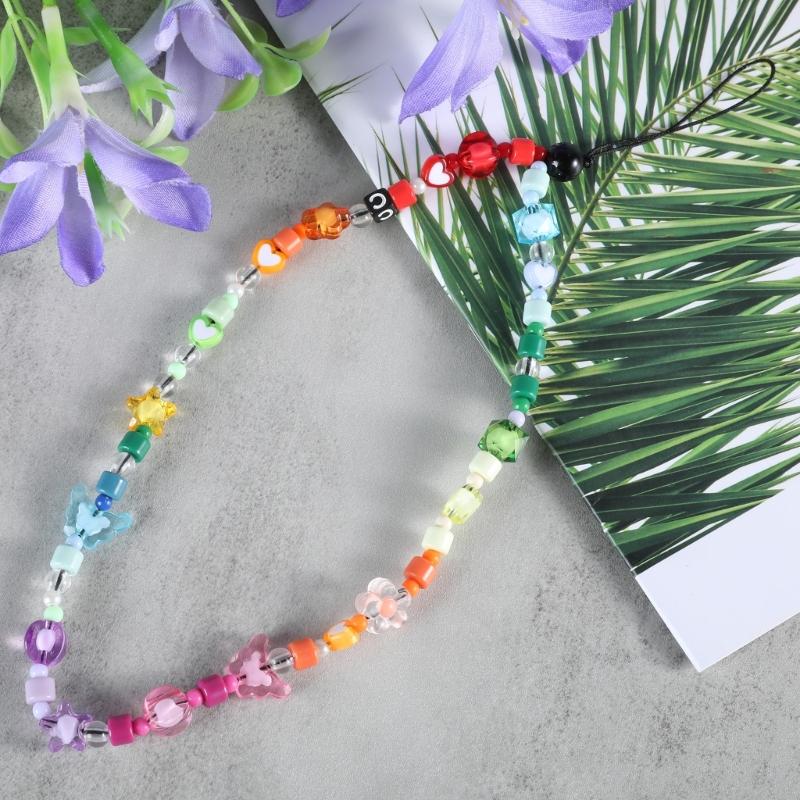 Phone Strap Charm Beaded Phone Lanyard Wrist Strap Butterfly Phone Charm Rainbow Beaded Phone Chain Strap for Girls