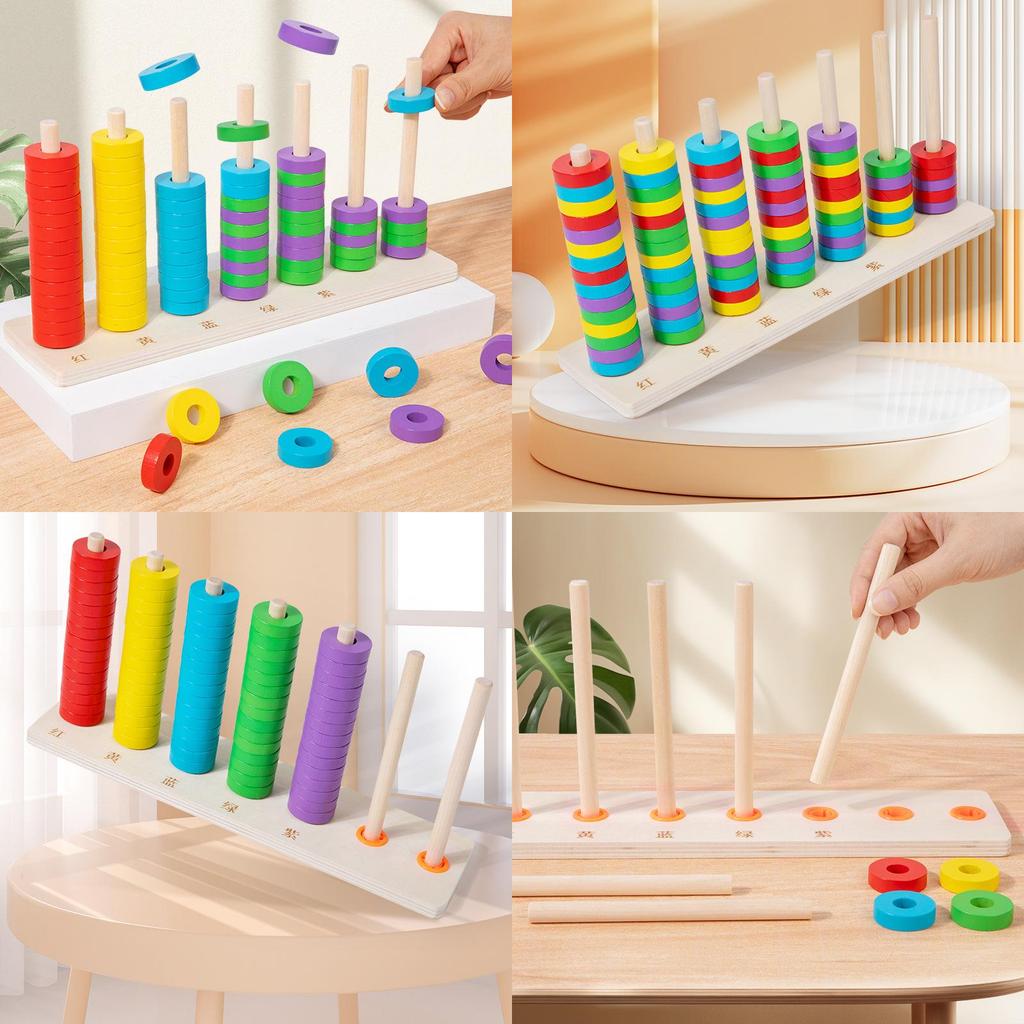 Wooden Digital Calculation Rainbow Circle Cloud Pillar Set Toddler Toy Math