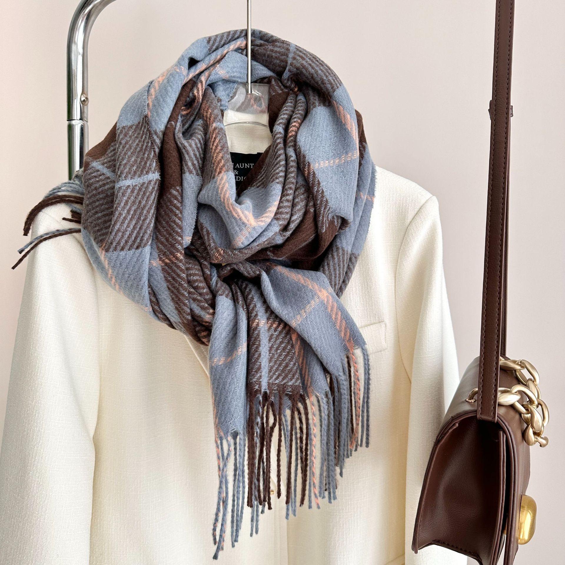 

Women s Winter Plaid Cashmere-Like Scarf - Versatile, High-End Shawl for Christmas & New Year аква голубой