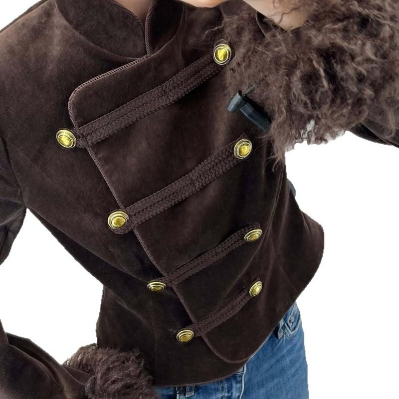 Womens Stand Collar Single Breasted Solid Color Coat Retro 2026 Fall Fashion Outerwear
