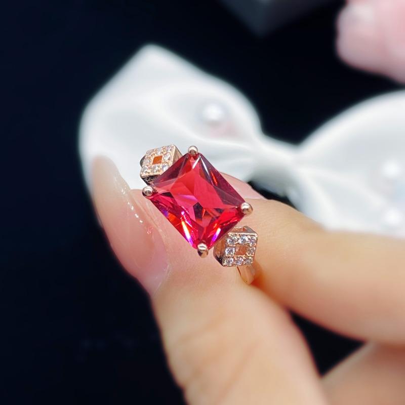 BELLA BOX Anillo de dedo con forma cuadrada roja de circonita para ceremonia de boda, fiesta, anillos de mujer delicados y deslumbrantes, joyería de moda