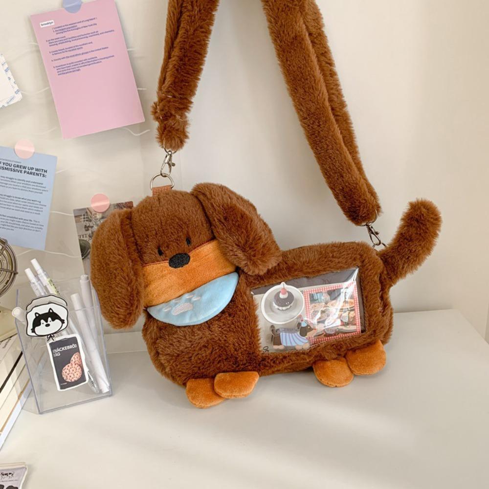 

Y2K Dachshund Dog Shoulder Bag PVC Transparent Handbag Work Anime Display Bag Work коричневий