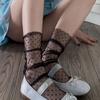1 Pair Spring and Summer Thin Transparent Mesh Breathable Stacking Socks Japanese JK Lace Polka Dot Lace Up Mid Length Socks