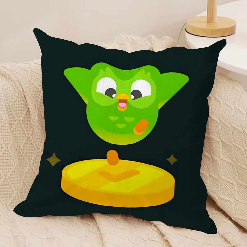 Cute D-Duolingos Cushion Cover Silky Short Plush Double-Sided Printed Pillow Case for Sofa All Seasons Home Decor Gift