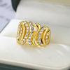 Luxury Twist Wavy Ring Gold Color Cubic Zirconia Wide Band Ring Elegant Daily Wear Party Statement Jewelry for Women Accessories