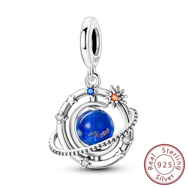 Prawdziwe Srebro 925 Wisiorek Karuzela Księżyc Urocze Kotki Charmsy Koralik Pasuje do Oryginalnej Biżuterii dla Kobiet