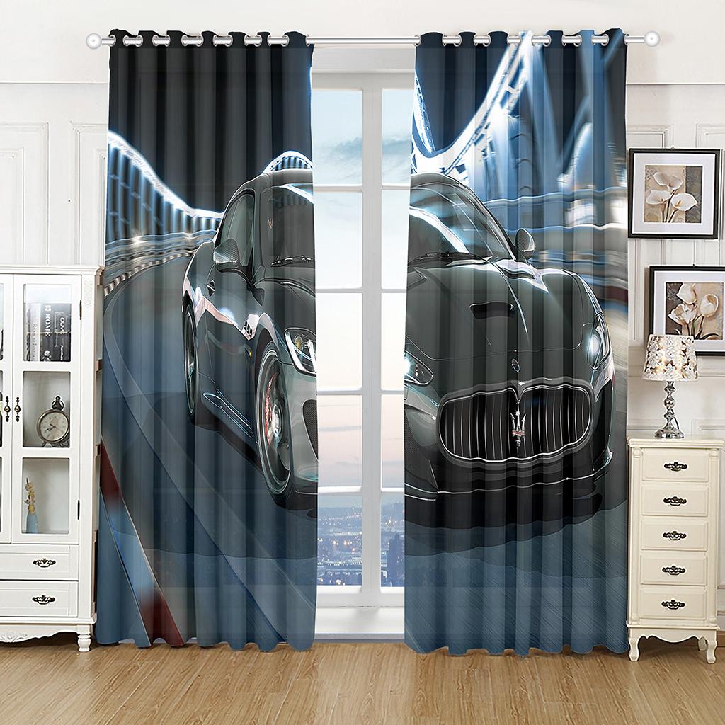 Fashion Luxury Sports Car Landscape 3D Printing Living Room Bedroom Half Shade Curtain Set