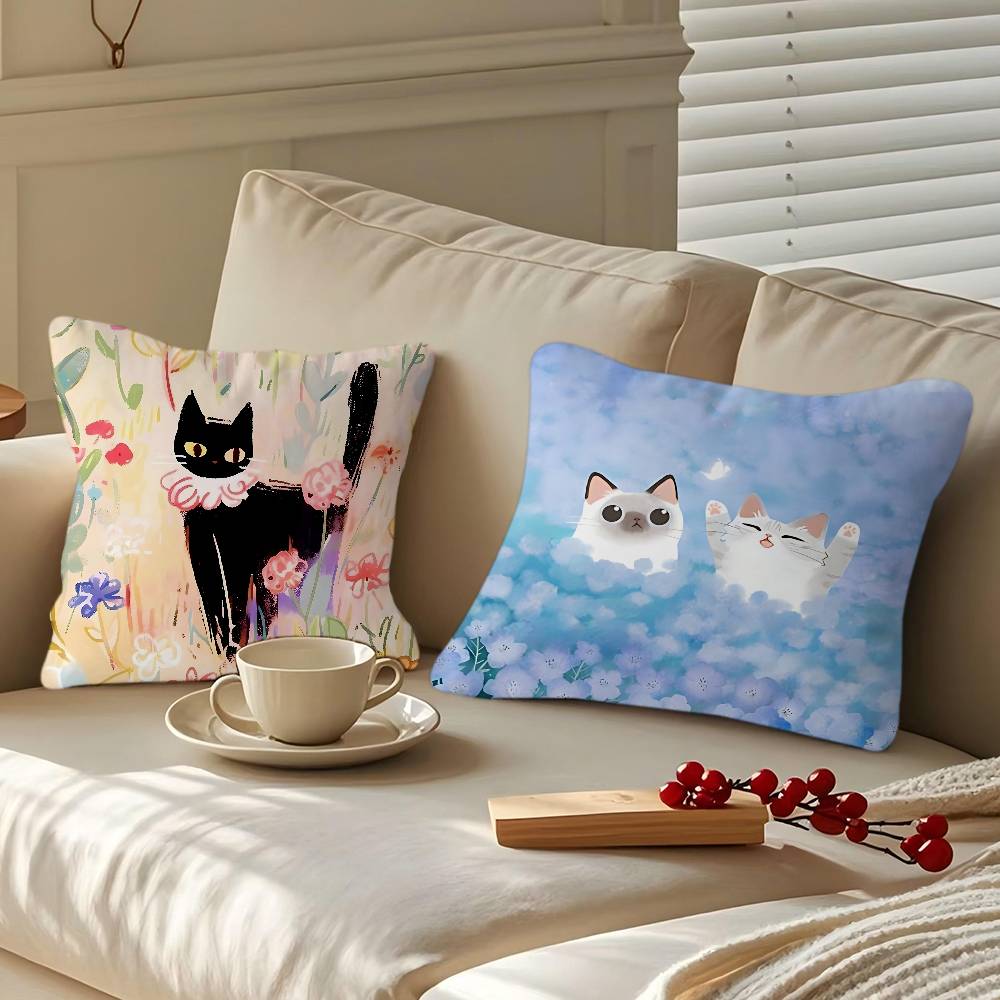 Cute Cartoon Cat Pillow Gift Home Office Decoration Bedroom Sofa Car Cushion Cover Case 45x45