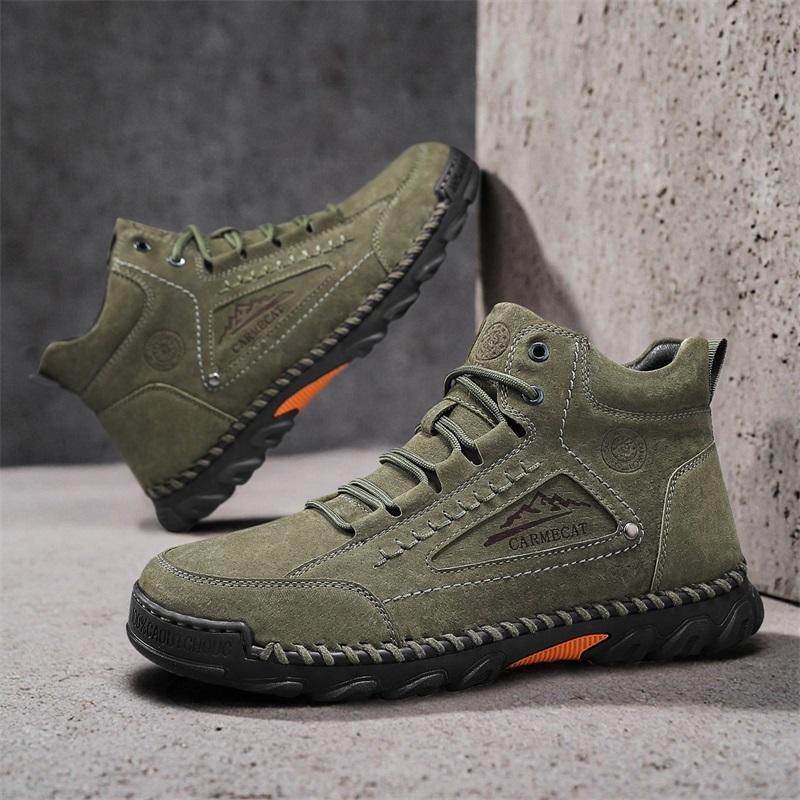 Nuevas Botas de Cuero Hechas a Mano para Hombre para Otoño Diseño Outdoor Zapatillas Hombre Transpirables Zapatos Casuales de Cuero Hombre Botines