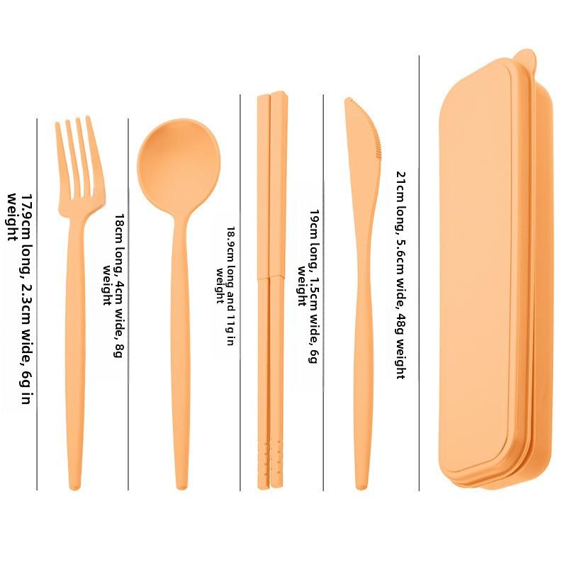 Portable Knife, Fork, Spoon and Chopstick Set for Outdoor Camping. Black Wheat Straw Tableware Set of Four Pieces.
