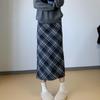 Roter Retro-Woll-Karo-Rock mit Schlitz - Herbst/Winter Beflockter, formender Hüftwickelrock