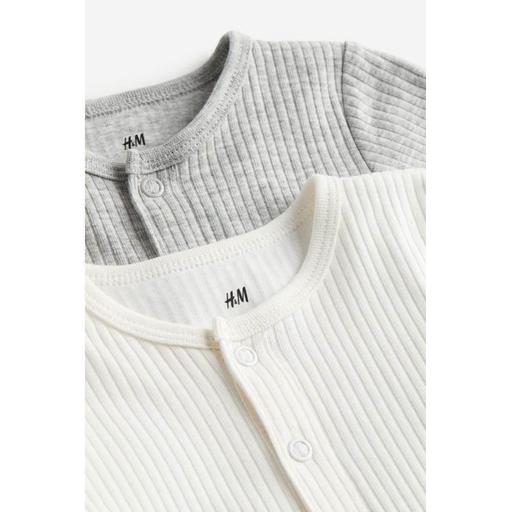 H&M Henry Bodysuit 2 Piece Set Gray Melange/White