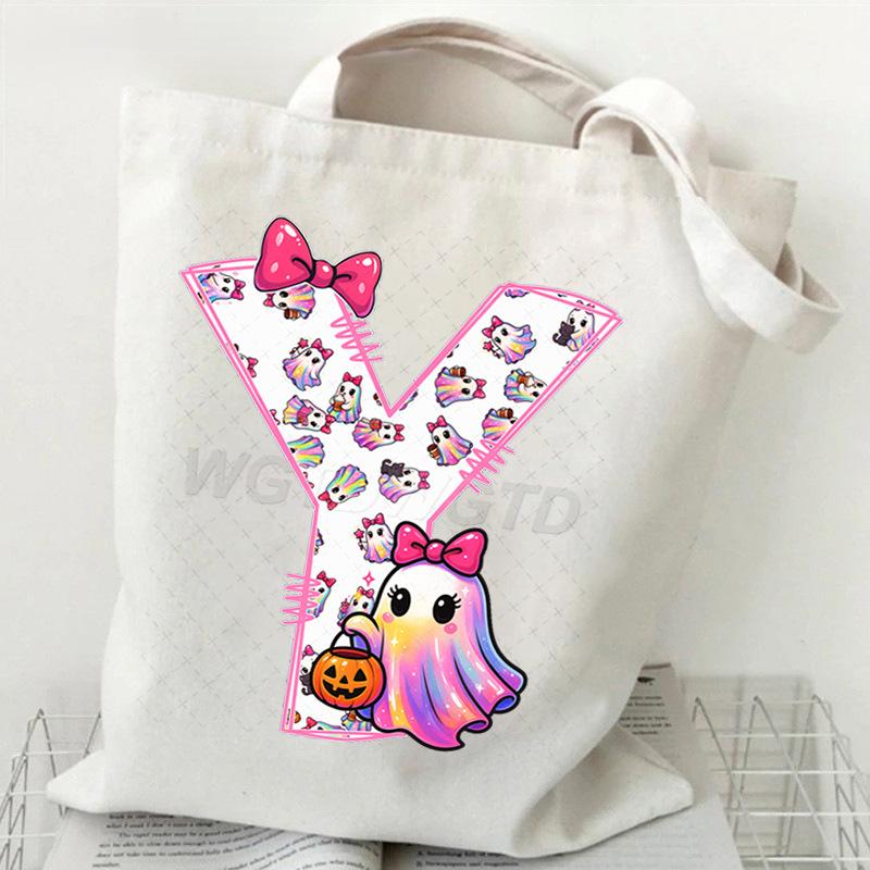 Halloween personalized print student canvas bag tutoring bag 26 letters fashion shoulder bag women large capacity