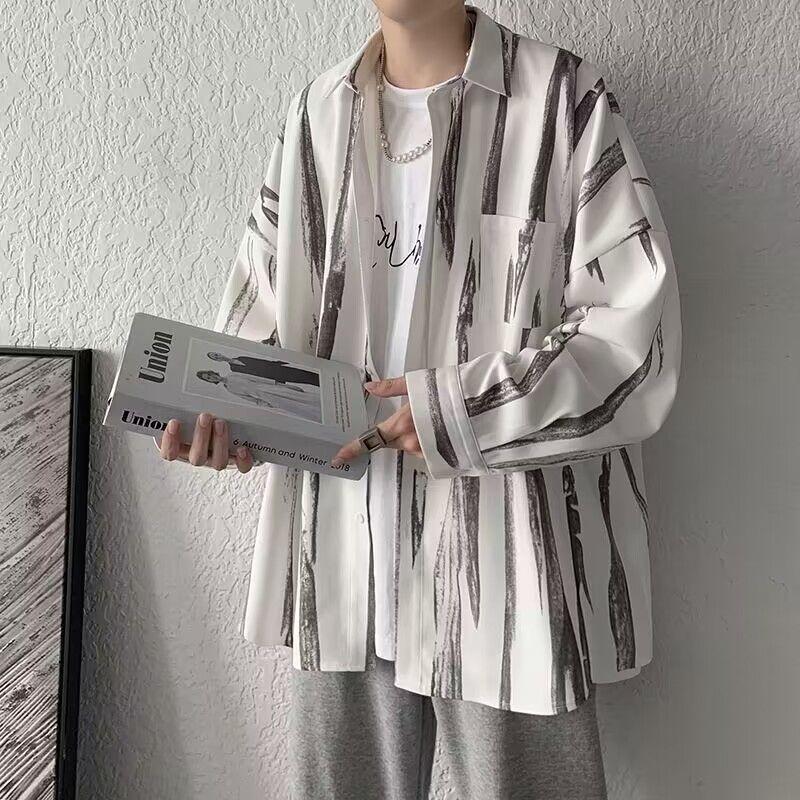 

Повседневная мужская однобортная однобортная мужская рубашка с лацканами и длинным рукавом, драпированная мужская рубашка, приталенная однотонная повседневная рубашка, топ M